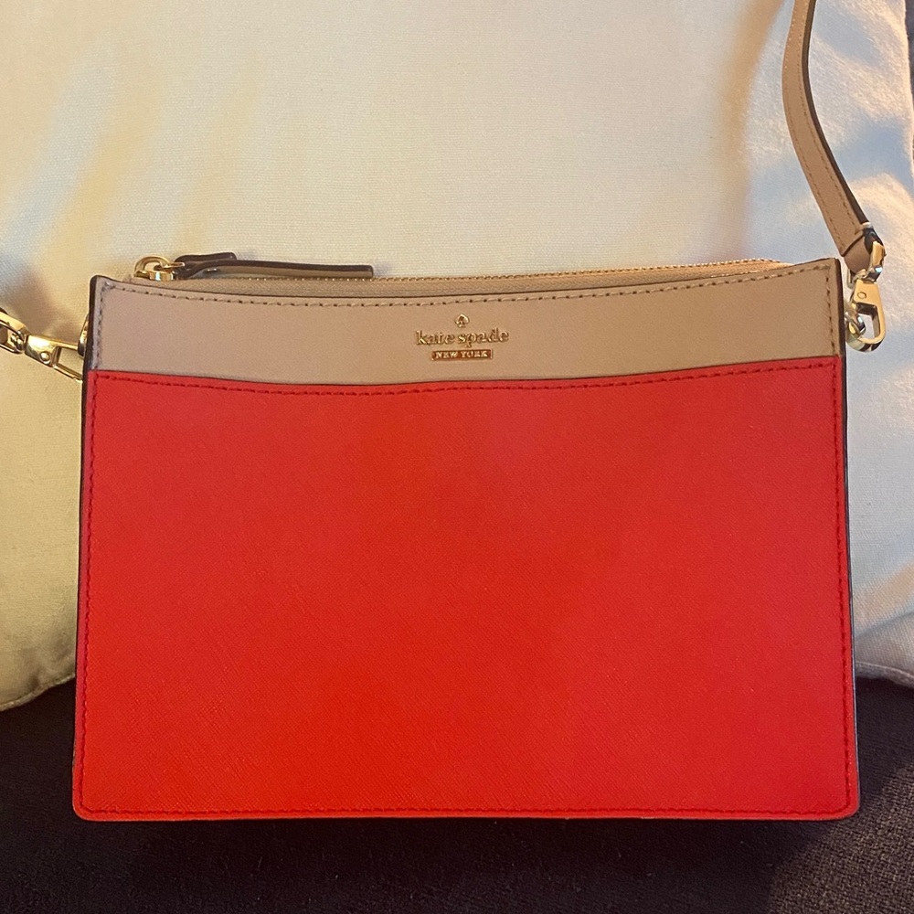 Kate Spade Vibrant Red, Tan And Cream Crossbody Bag